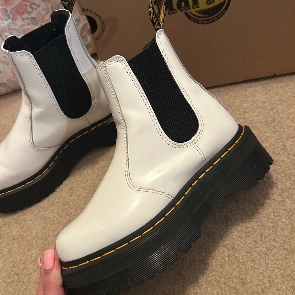 Dr. Martens White Platform Ankle Boots